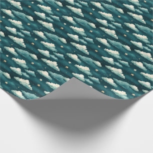 Clouds & Stars on a Dark Teal Wrapping Paper