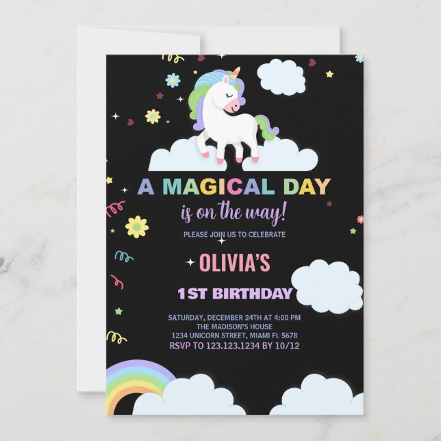 Clouds Unicorn Birthday Invitations (Front)