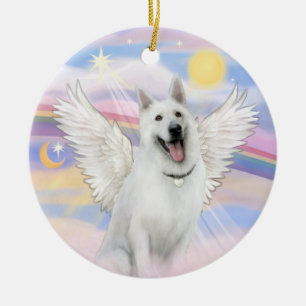 Clouds - White German Shepherd Ceramic Ornament