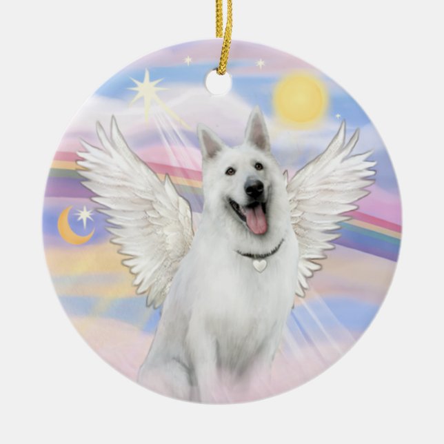 Clouds - White German Shepherd Ceramic Ornament (Front)