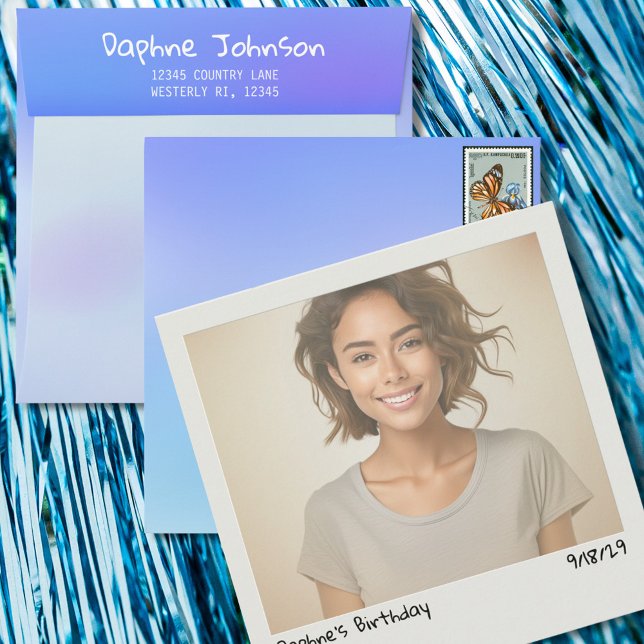 Cloudy Blue Gradient Personalized Envelope (Cloudy Blue Gradient Personalized Envelope with Instant Photo Invitation)