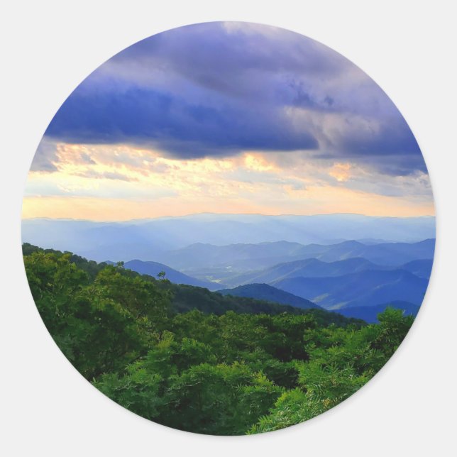 Cloudy Blue Ridge Mountains Classic Round Sticker (Front)