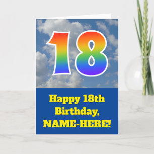 Cloudy Blue Sky, Rainbow Pattern "18" Birthday # Card