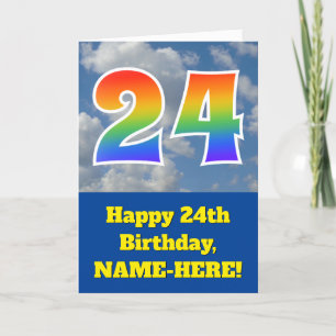 Cloudy Blue Sky, Rainbow Pattern "24" Birthday # Card
