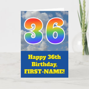 Cloudy Blue Sky, Rainbow Pattern "36" Birthday # Card
