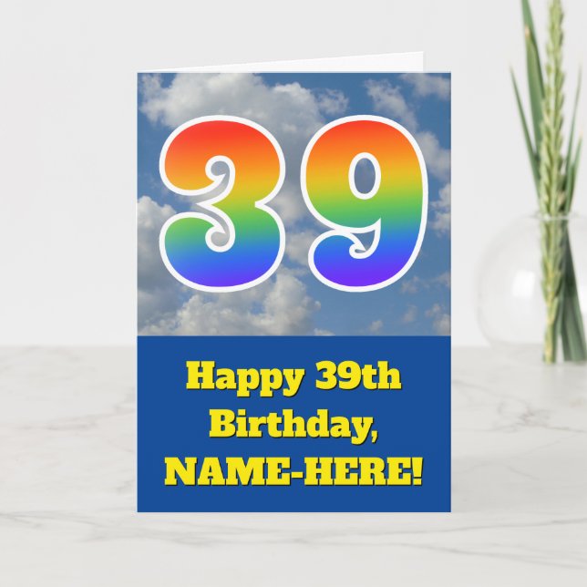 Cloudy Blue Sky, Rainbow Pattern "39" Birthday # Card (Front)