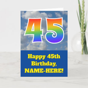 Cloudy Blue Sky, Rainbow Pattern "45" Birthday # Card