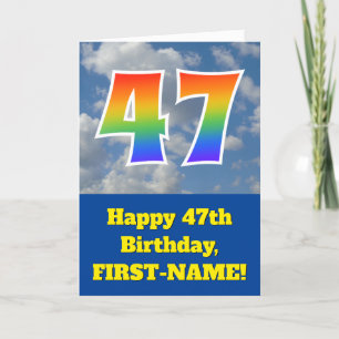Cloudy Blue Sky, Rainbow Pattern "47" Birthday # Card