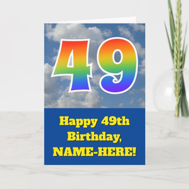 Cloudy Blue Sky, Rainbow Pattern "49" Birthday # Card (Front)