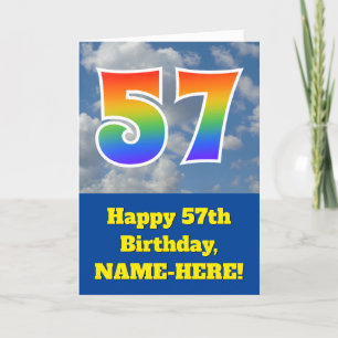 Cloudy Blue Sky, Rainbow Pattern "57" Birthday # Card