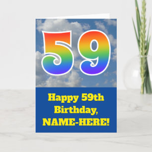 Cloudy Blue Sky, Rainbow Pattern "59" Birthday # Card