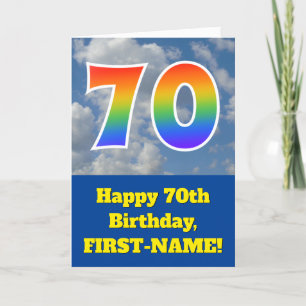 Cloudy Blue Sky, Rainbow Pattern "70" Birthday # Card