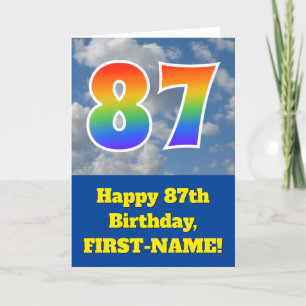 Cloudy Blue Sky, Rainbow Pattern "87" Birthday # Card