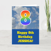 Cloudy Blue Sky, Rainbow Pattern "8" Birthday #
