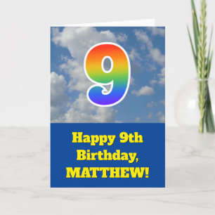 Cloudy Blue Sky, Rainbow Pattern "9" Birthday # Card