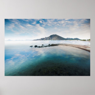 Cloudy Blue Sky Reflecting In Lake Poster