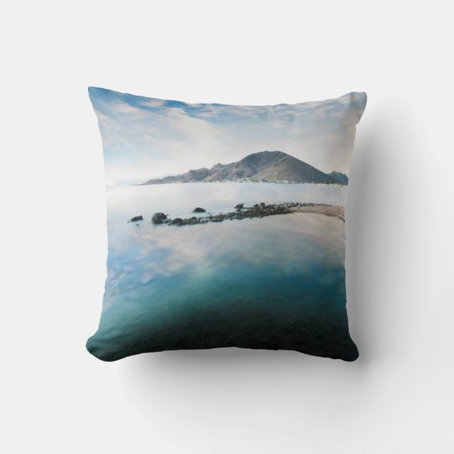 Cloudy Blue Sky Reflecting In Lake Throw Pillow (Front)