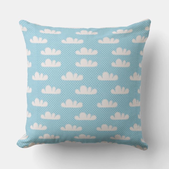 Cloudy Clouds Blue Dotty Sky Throw Pillow (Front)