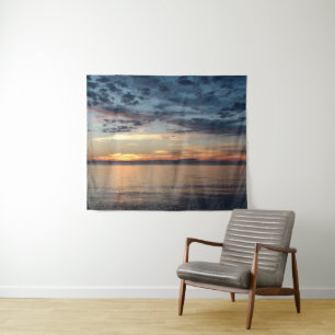 Cloudy Day Ocean Sunset Blues and Oranges Tapestry