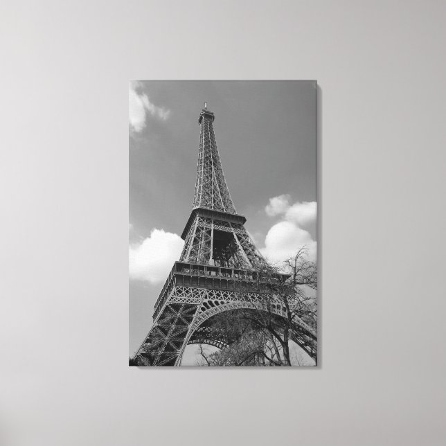 Cloudy Eiffel In Black and White, 2015 Canvas Print (Front)
