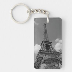 Cloudy Eiffel In Black and White, 2015 Keychain