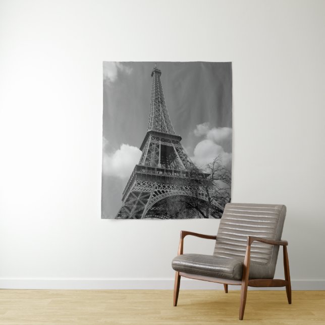 Cloudy Eiffel In Black and White, 2015 Tapestry (In Situ)