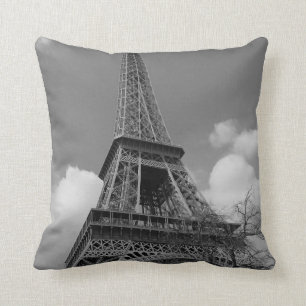 Cloudy Eiffel In Black and White, 2015 Throw Pillow