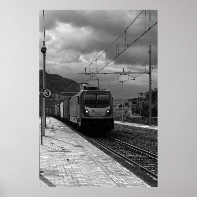 Cloudy Morning Freight: Italian Railway Scene Poster (Front)