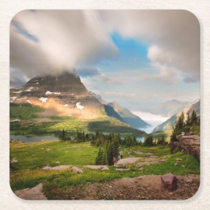 Cloudy Mountains Alpine Lake Square Paper Coaster