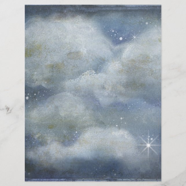 Cloudy Night Starry Sky Deep Blue Scrapbook Paper (Front)