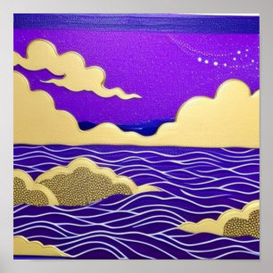 Cloudy Sea at Night Poster