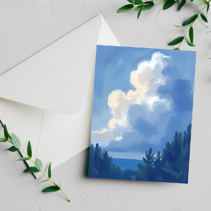 Cloudy Skies   Blue Forest Watercolor Paint Card