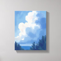 Cloudy Skies | Blue Forest Watercolor Painting