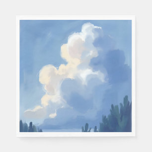 Cloudy Skies   Blue Forest Watercolor Painting Napkin