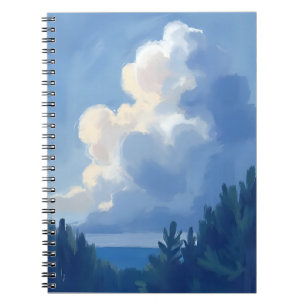 Cloudy Skies Blue Forest Watercolor Painting Notebook
