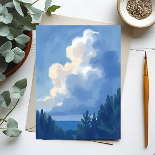 Cloudy Skies   Blue Forest Watercolor Painting Postcard