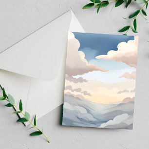Cloudy Skies   Watercolor Sky Blue Clouds Card