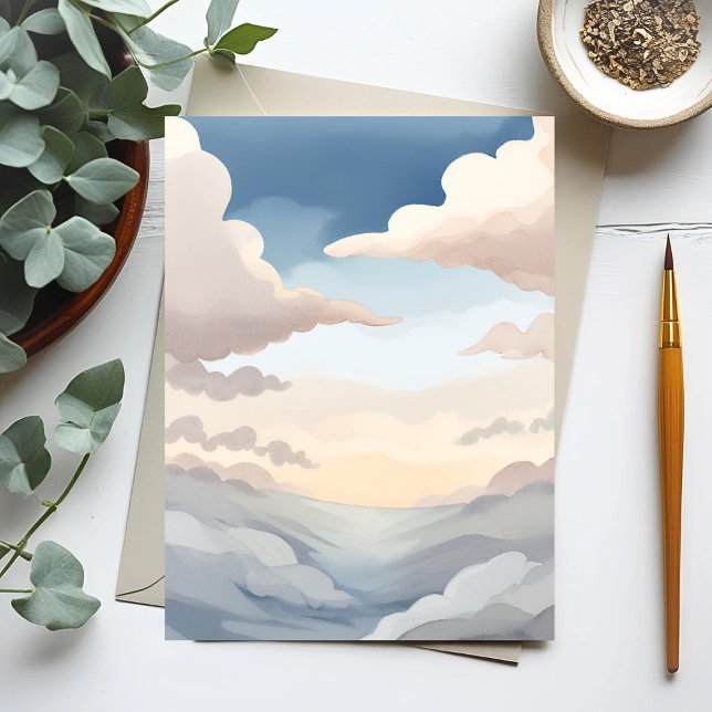 Cloudy Skies | Watercolor Sky Blue Clouds Postcard (Creator Uploaded)