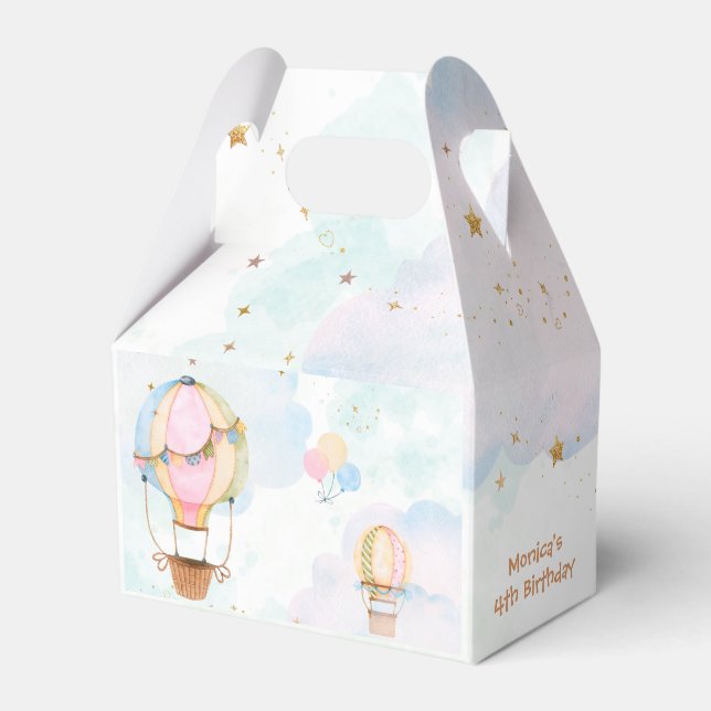 Cloudy sky hot air balloons kids birthday favor box (Front Side)