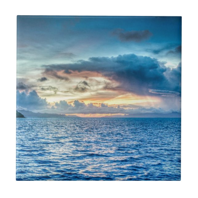 Cloudy Sky Over Ocean Coast of Bora Bora Tile (Front)