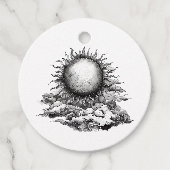 Cloudy Sun Favour Tags (Front)