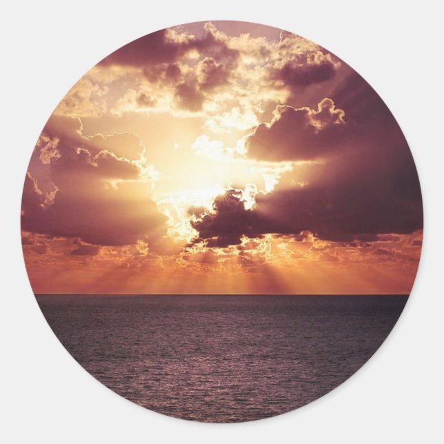 Cloudy Sunset over Sea Classic Round Sticker (Front)