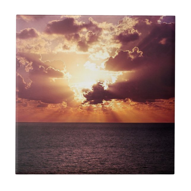 Cloudy Sunset Over Sea Horizon Tile (Front)
