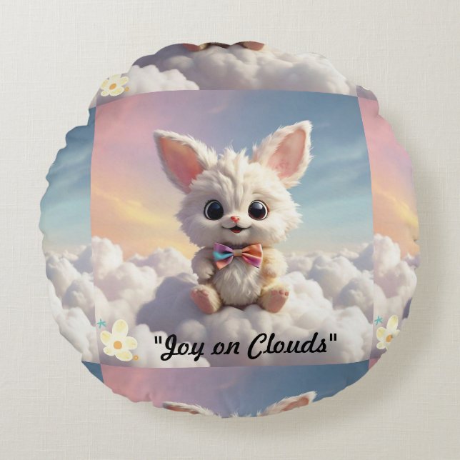 "Cloudy Whimsy Delight" Round Pillow (Front)