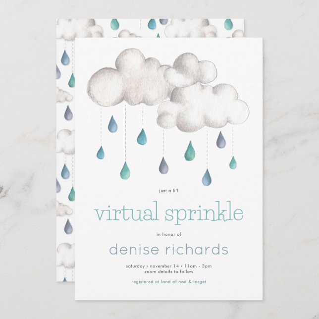 Cloudy with a chance of a Virtual Sprinkle Baby Invitation (Front/Back)