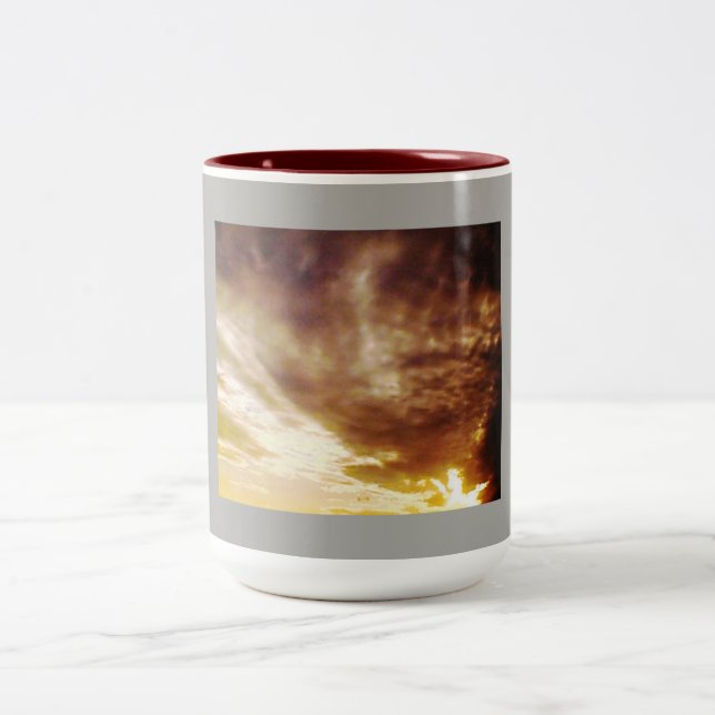 Cloudy Yellow Sunset Two-Tone Coffee Mug (Center)