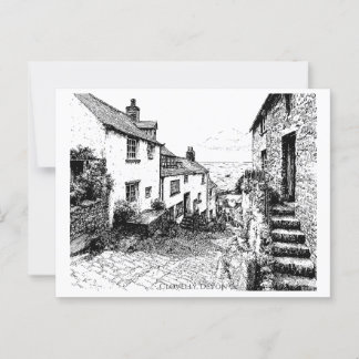 Clovelly Village Sketch, Devon England   Postcard