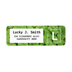 Clover address label. Green nature shamrock