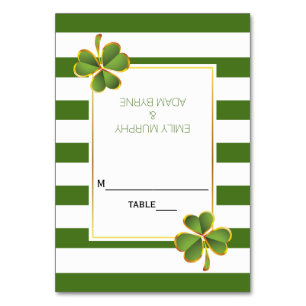 Clover and green stripes Irish wedding escort card