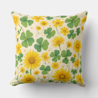 Clover and Sunflower Pattern.Modern Outdoor Throw Pillow